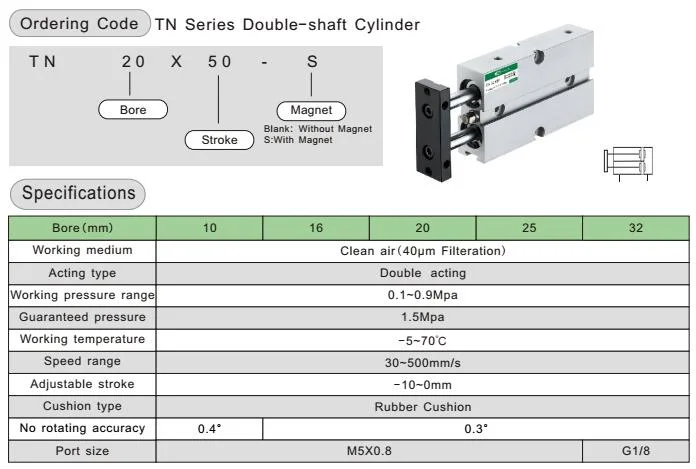 Airtac Tn Series Double-Shaft Pneumatic Air Cylinder with Magnet